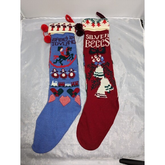 Yuletide Dept 56 Christmas Stockings Babes In Toyland/Silver Bells Lg Pair 24" - Picture 2 of 8